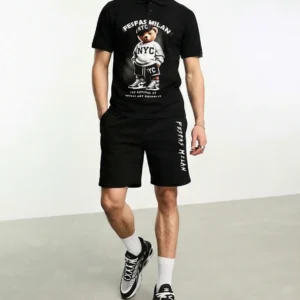 Alternative view of Modvero sport bear-print Polo Set | Men | Black