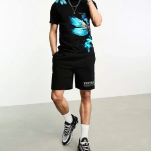 Alternative view of Modvero blue dragonfly-print T-shirt Set | Black | Men